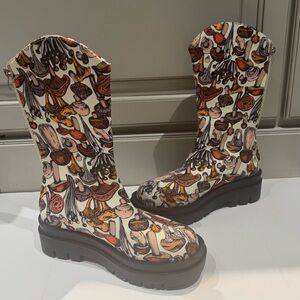 Source Unknown Brown and Orange Combat Moto Boots